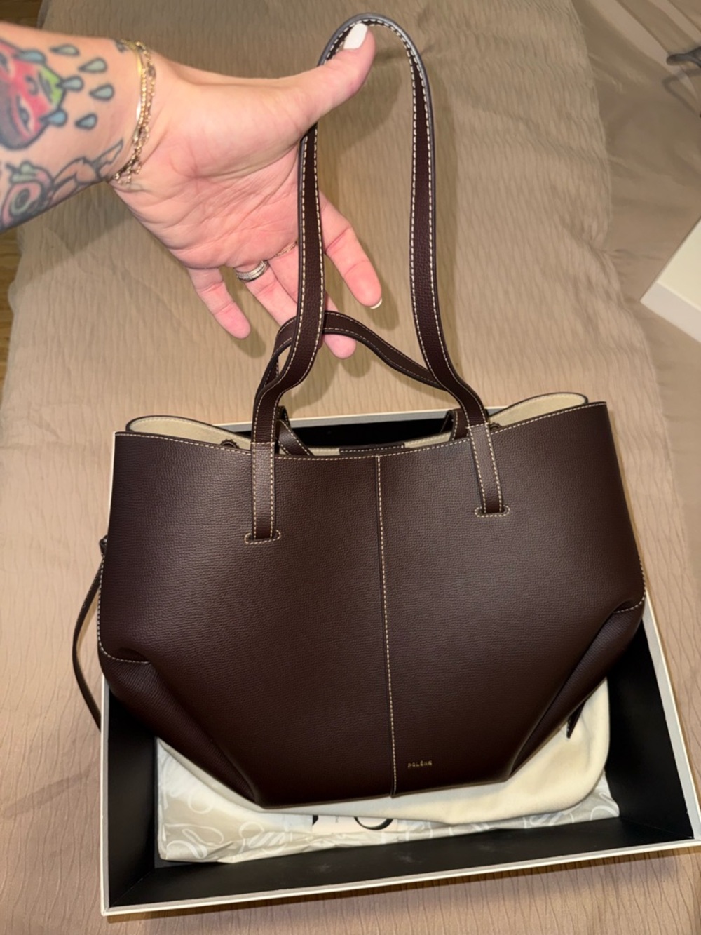 *FIRM PRICE* Polene Cyme Mini Brown Pebbled Leather Tote - Picture 2 of 7
